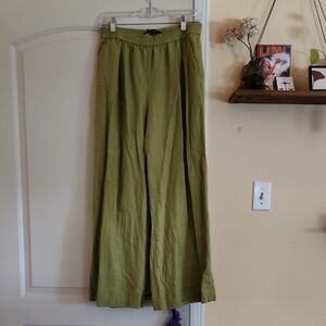 Zara Green Linen Wide-Leg Pants